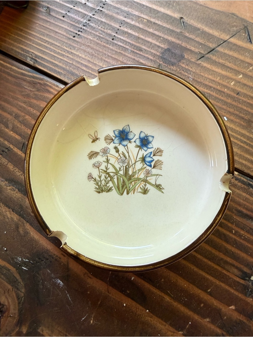 Ceramic Floral Ashtray - Blue Flower Design